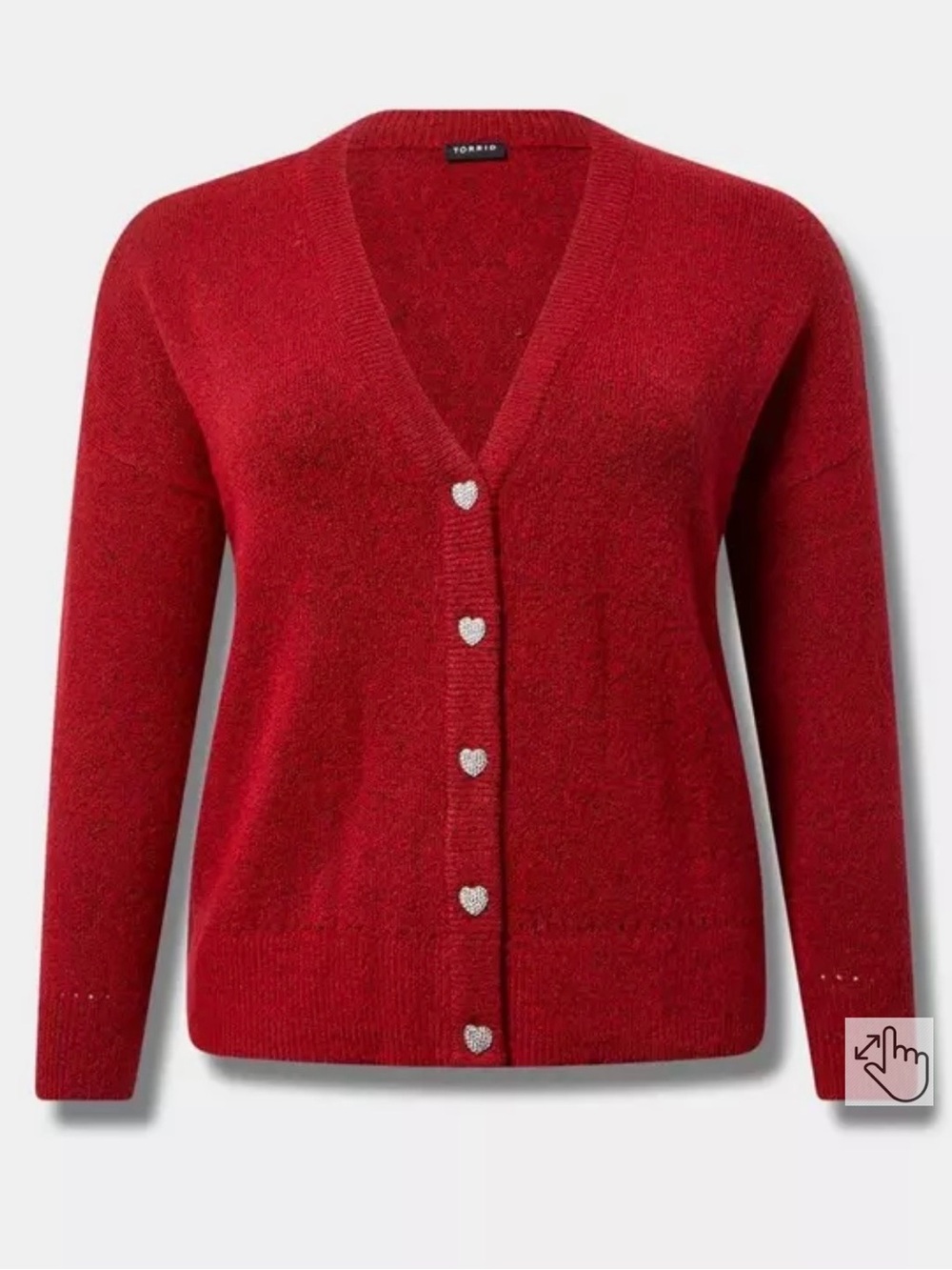 torrid Red V-Neck Cardigan with Heart Buttons